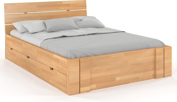Buková zvýšená postel s úložným prostorem Arhus Drawers 160x200, Odstín moření: Ořech