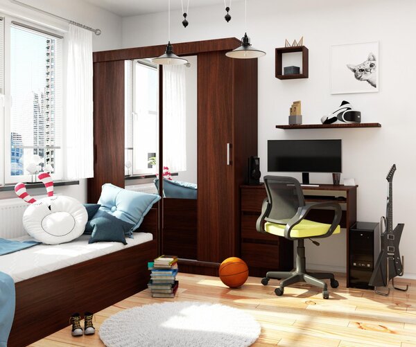 Šatní skříň s posuvnými dveřmi a zrcadlem 150cm wenge