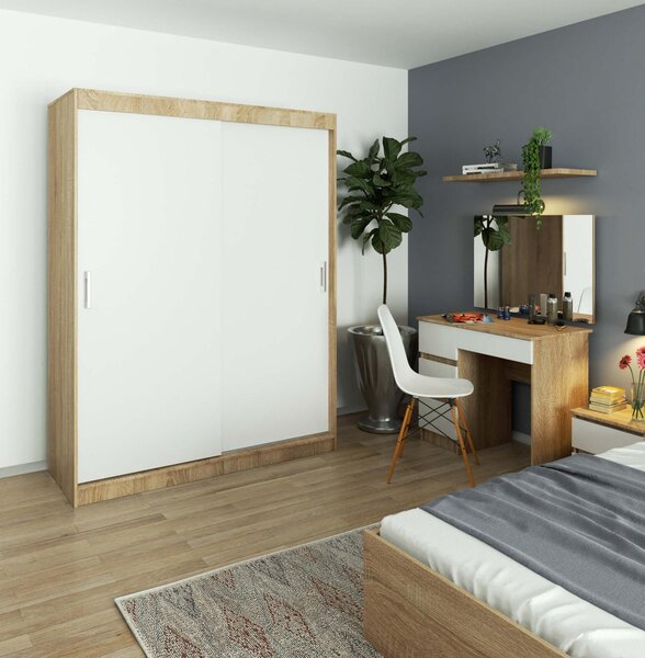 Šatní skříň s posuvnými dveřmi 150 cm MONO dub sonoma / bílá