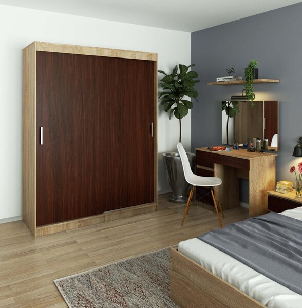 Šatní skříň s posuvnými dveřmi 150 cm MONO dub sonoma / wenge