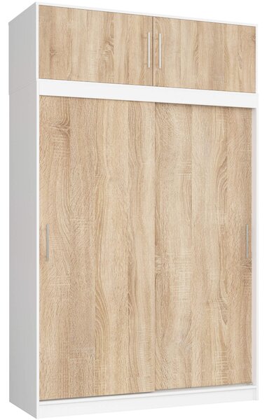Šatní skříň s posuvnými dveřmi a nástavcem 150cm MONO bílá / sonoma