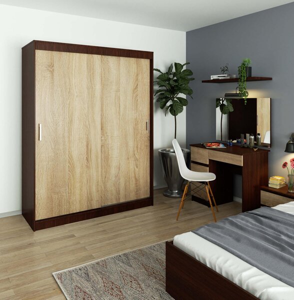 Šatní skříň s posuvnými dveřmi 150 cm MONO wenge / sonoma