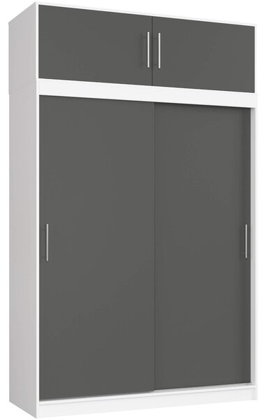Šatní skříň s posuvnými dveřmi a nástavcem 150cm MONO bílá / šedá