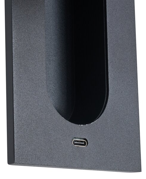 Moderní nástěnná lampa černá vč. LED a portu USB-C - Hilton