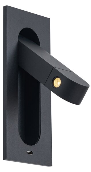 Moderní nástěnná lampa černá vč. LED a portu USB-C - Hilton