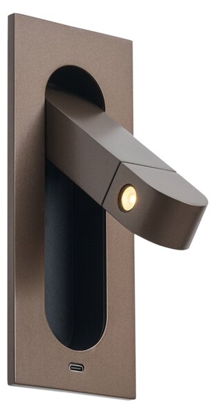 Moderní nástěnné svítidlo tmavě bronzové vč. LED a portu USB-C – Hilton