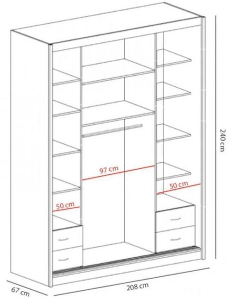 Šatní skříň 208 cm s posuvnými dveřmi BERLINA 1 - alpská bílá