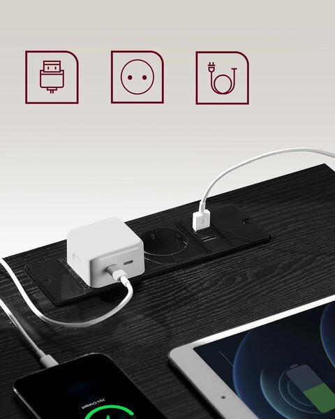 VASAGLE Set 2 nočních stolků 3 zásuvky el. a USB zásuvky černá