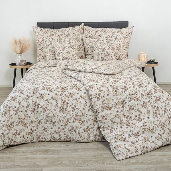Kvalitex Ložní krepové povlečení Kvítí béžové 1x 140/200, 1x 70/90cm