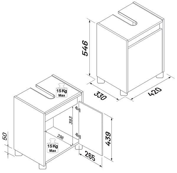 SKŘÍŇKA POD UMYVADLO, bílá, medový dub, bílá, 42/55/33 cm MID.YOU - Koupelnové série, Online Only