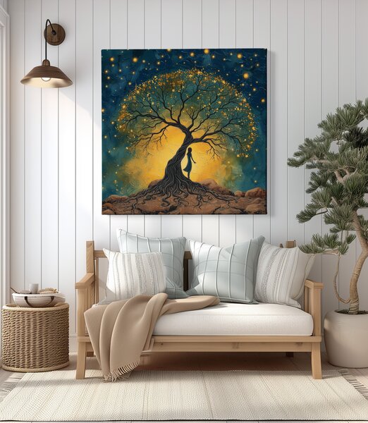 Obraz na plátně - Strom života a dívka Sunrael FeelHappy.cz Velikost obrazu (šířka x výška): 40 x 40 cm