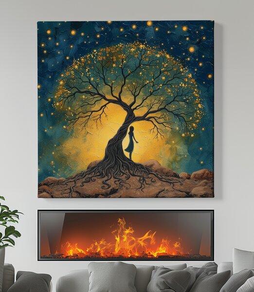 Obraz na plátně - Strom života a dívka Sunrael FeelHappy.cz Velikost obrazu (šířka x výška): 40 x 40 cm