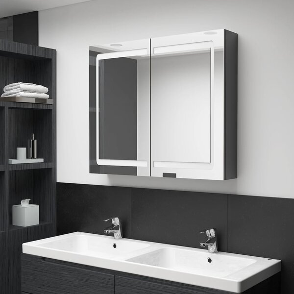 LED koupelnová skříňka se zrcadlem zářivě šedá 80 x 12 x 68 cm