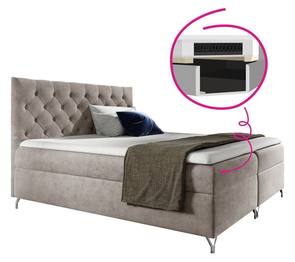 KONDELA Boxspringová postel, 180x200, šedobéžová Taupe látka Velvet, GULIETTE + dárek