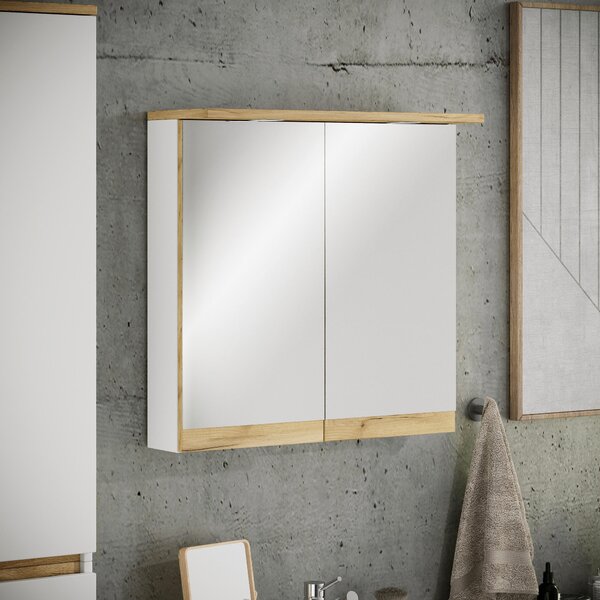 ZRCADLOVÁ SKŘÍŇKA, bílá, medový dub, bílá, 60/59/23 cm MID.YOU - Koupelnové série, Online Only