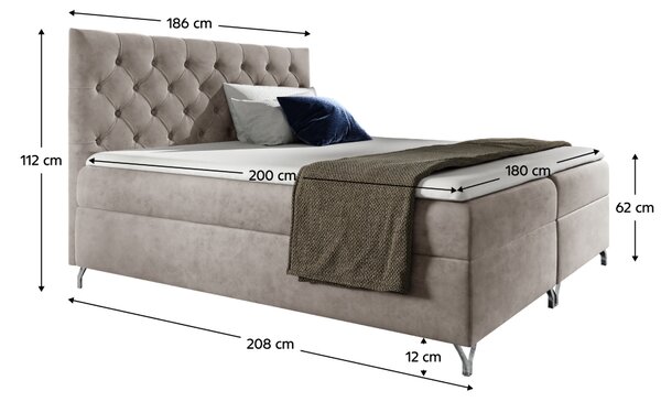 KONDELA Boxspringová postel, 180x200, šedobéžová Taupe látka Velvet, GULIETTE + dárek