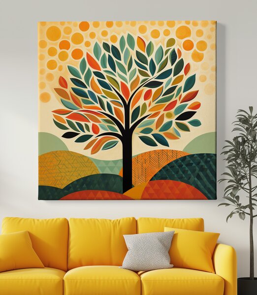 Obraz na plátně - Strom života Radostné lístky FeelHappy.cz Velikost obrazu (šířka x výška): 40 x 40 cm