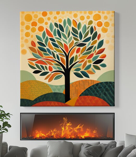 Obraz na plátně - Strom života Radostné lístky FeelHappy.cz Velikost obrazu (šířka x výška): 40 x 40 cm