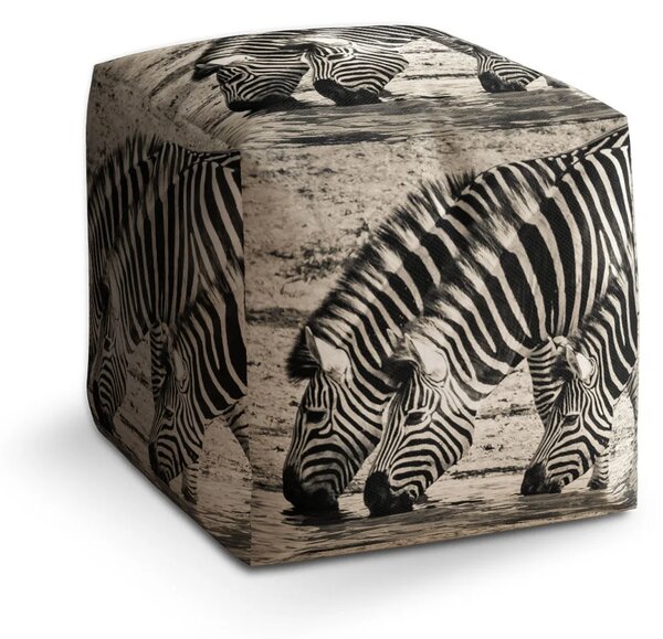 Sablio Taburet Cube Zebry u vody - 40x40x40 cm