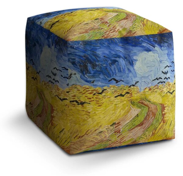 Sablio Taburet Cube Pšeničné pole s vránami - Vincent van Gogh - 40x40x40 cm