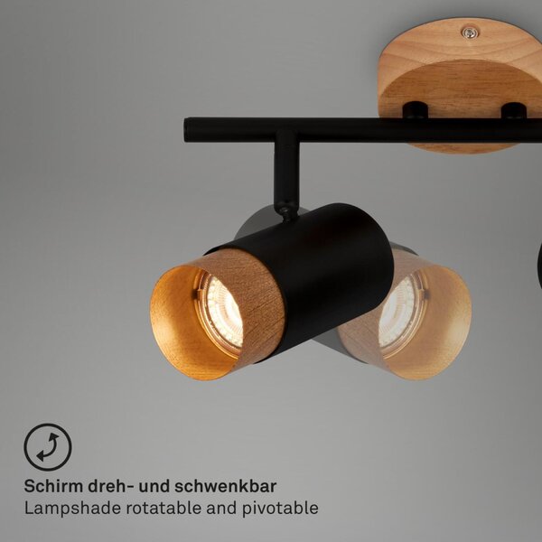 BRILONER Plek nástěnné svítidlo, nastavitelné, dřevo, 2-ramenné, černé 2144025