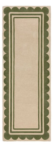 Ručně tkaný vlněný běhoun v zeleno-přírodní barvě 80x230 cm Lois Scallop – Flair Rugs