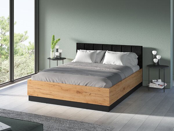 Manželská postel 160x200 MING s úložným prostorem - dub craft zlatý / černá