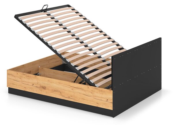 Manželská postel 160x200 MING s úložným prostorem - dub craft zlatý / černá