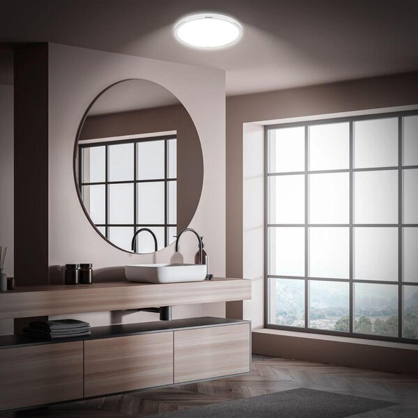 BRILONER Pulap stropní svítidlo pr.29,3 cm - 18W, 2400lm, LED, přímé a nepřímé osvětlení, IP54, neutrální bílá, chrom 3872018