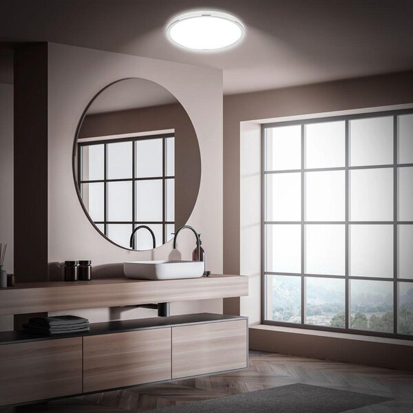 BRILONER Pulap stropní svítidlo pr.42 cm - 22W, 3000lm, LED, přímé a nepřímé osvětlení, IP54, neutrální bílá, chrom 3873018