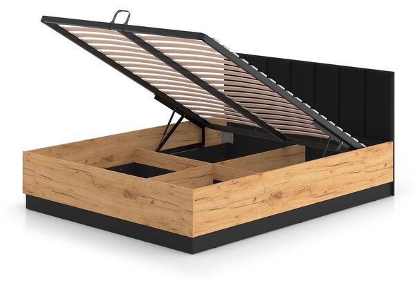 Manželská postel 160x200 MING s úložným prostorem - dub craft zlatý / černá