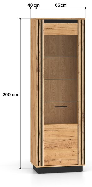 Prosklená vitrína MING - dub craft zlatý / černá