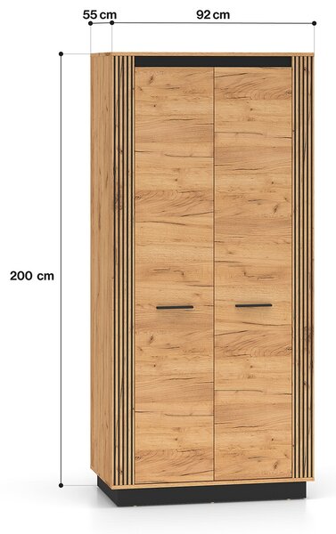Dvoudvéřová šatní skříň 92 cm MING - dub craft zlatý / černá