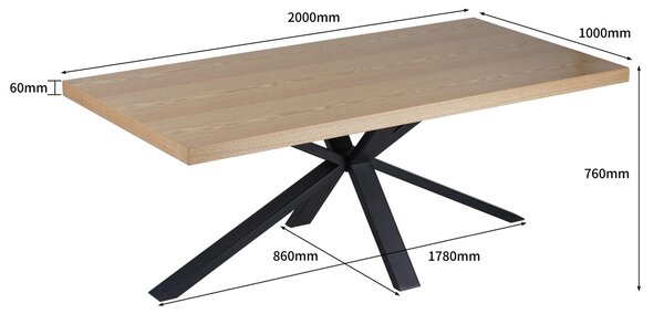 JÍDELNÍ STŮL, dub, přírodní barvy, černá, 200/100/76 cm MID.YOU - Online Only jídelní stoly, Online Only