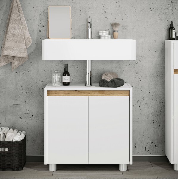 SKŘÍŇKA POD UMYVADLO, bílá, medový dub, bílá, 57/55/33 cm MID.YOU - Koupelnové série, Online Only
