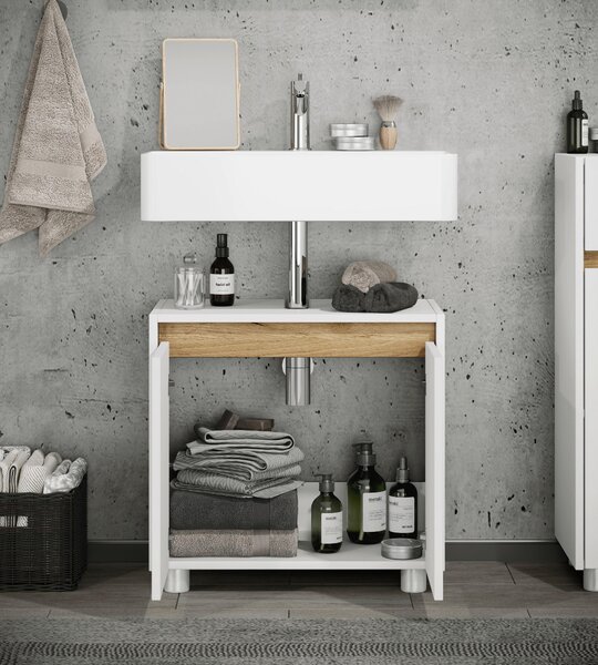 SKŘÍŇKA POD UMYVADLO, bílá, medový dub, bílá, 57/55/33 cm MID.YOU - Koupelnové série, Online Only