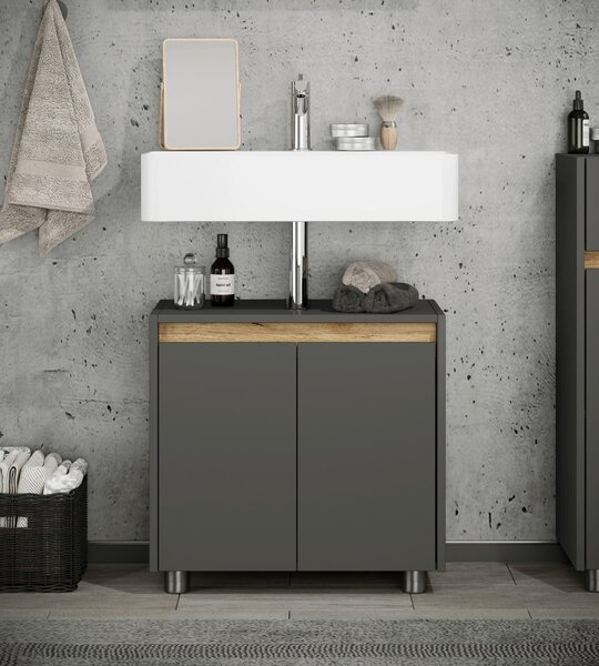 SKŘÍŇKA POD UMYVADLO, antracitová, medový dub, antracitová, 57/55/33 cm MID.YOU - Koupelnové série, Online Only