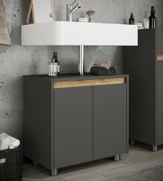 SKŘÍŇKA POD UMYVADLO, antracitová, medový dub, antracitová, 57/55/33 cm MID.YOU - Koupelnové série, Online Only