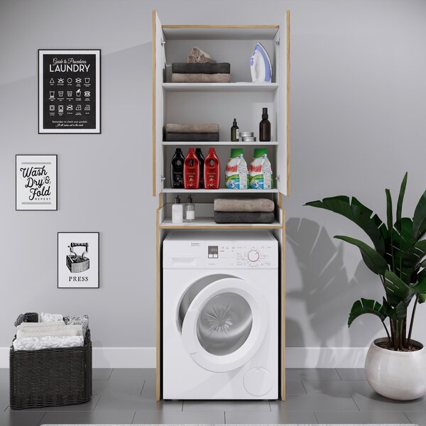 REGÁL NAD PRAČKU, bílá, medový dub, 67/200/48 cm MID.YOU - Koupelnové série, Online Only