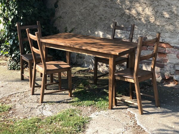 Stará Krása – Ruční výroba Dřevěný jídelní set s patinou 77x 140 x 70 4x Židle