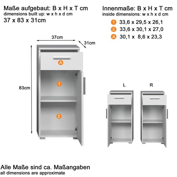 MIDI SKŘÍŇKA, bílá, vysoce lesklá bílá, 37/83/31 cm MID.YOU - Koupelnové série, Online Only