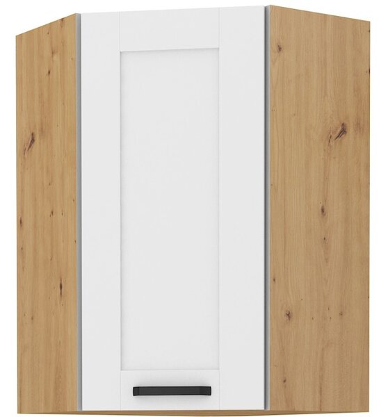 Vysoká rohová skříňka LAILI - 60x60 cm, bílá / dub artisan