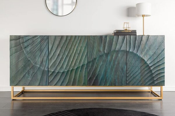 Massive home | Příborník SCORPION 180cm 3D mangovníkové dřevo tyrkysově zlaté