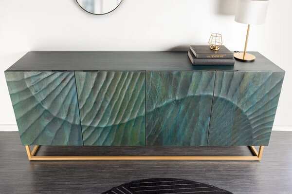 Massive home | Příborník SCORPION 180cm 3D mangovníkové dřevo tyrkysově zlaté