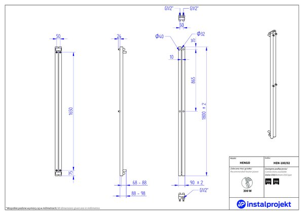 Instal Projekt Hengo koupelnový radiátor designově 180x9 cm bílá HEN-180/02C34
