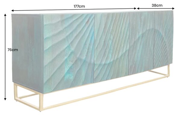 Massive home | Příborník SCORPION 180cm 3D mangovníkové dřevo tyrkysově zlaté