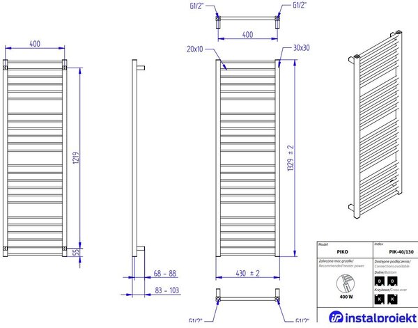 Instal Projekt Piko koupelnový radiátor designově 132.9x43 cm bílá PIK-40/130C34