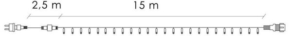 LED světelný řetěz - 17,5m, 300LED, IP44, modrá + záblesky