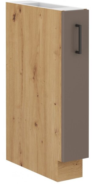 Výsuvná skříňka BALIJA - šířka 15 cm, lanýžově šedá / dub artisan
