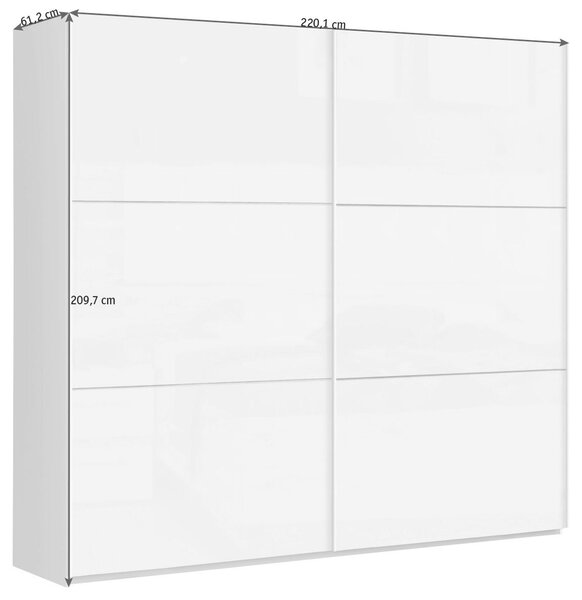 SKŘÍŇ S POSUVNÝMI DVEŘMI, bílá, vysoce lesklá bílá, 220/209,7/61,2 cm home24 - Šatní skříně